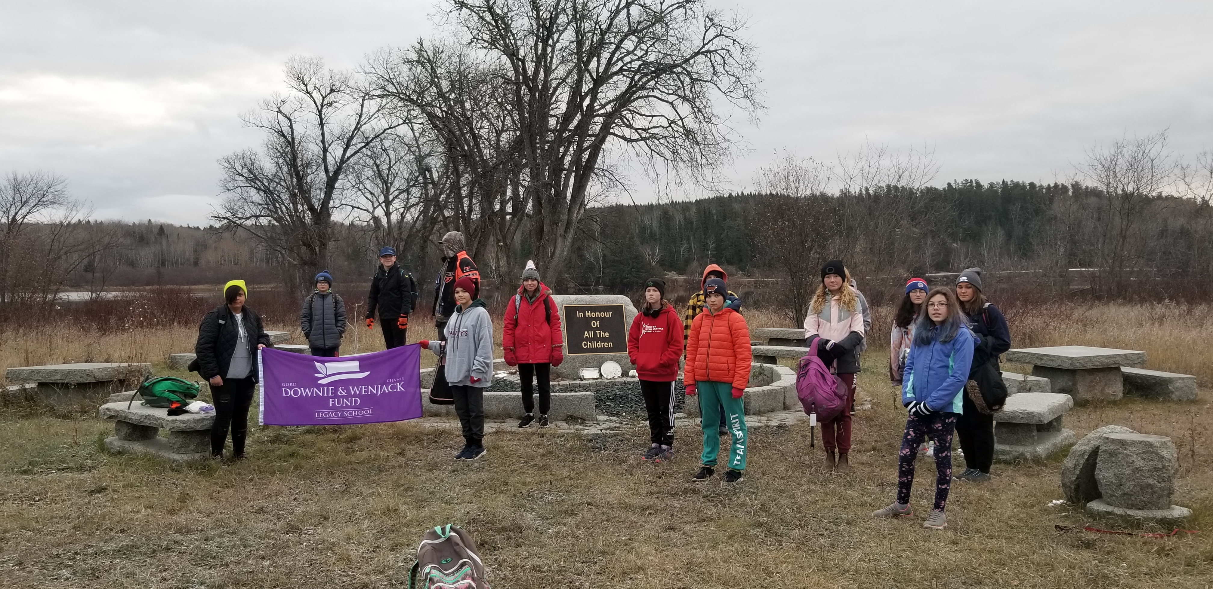 Lilian Berg students at the McIntosh Residential School Memorial Site