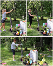 Sprucing up the garden at P.H. Bryce headstone in 2019